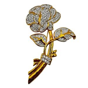 Nolan Miller Brooch Flower Glamour Collection Rhinestone Floral Pin w/ Box